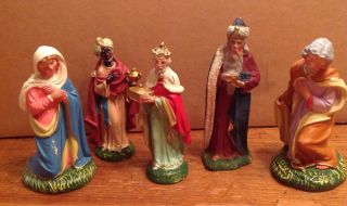 Set 5 Vintage Paper Mache Nativity Creche Figurine Wise Men Mary Joseph Italy