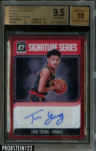 2018 - 19 Panini Optic Choice Red Trae Young Hawks Rc Rookie Auto Bgs 9.  5