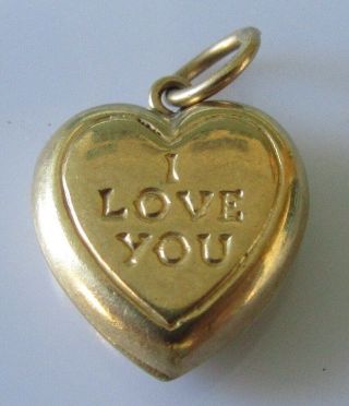 Vintage 9ct Yellow Gold Hollow " I Love You " Heart Shape (0.  9g) Pendant/charm
