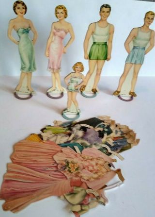 Wedding Party Bride Groom Vintage Paper Dolls & Clothes With Stands 10 "