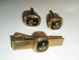 Vintage Hayward Masonic Cufflinks & Tie Clip 1/20 12k Gf