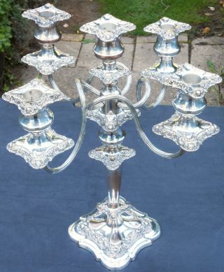 41cm / 16 Inch Tall 5 Light Candelabra - Silver Plated On Copper - Vintage