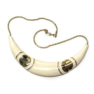 Vintage Monet White Enamel & Gold Tone Collar Necklace