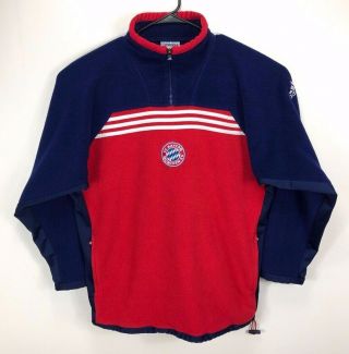 Vtg Adidas Bayern Munchen Red Blue Fleece 1/2 Zip Jacket Size Xl