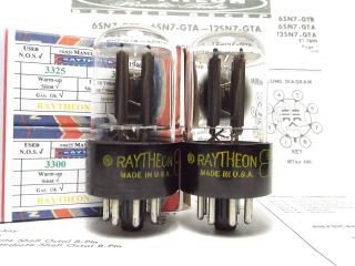 2 - 6sn7gtb Raytheon Vintage Vacuum Tubes,  Certified Reference Grade Pair