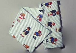 Vtg Ralph Lauren Classic Pillowcases Polo Teddy Bears Blue & White Stripes USA 2