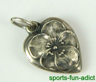 Old Puffy Heart Pansy 925 Sterling Silver Floral Dangle Charm Vintage Antique