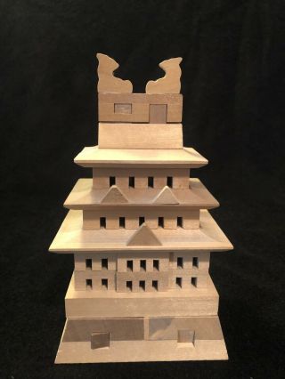 Vintage Wood 3d Puzzle Of Asian Pagoda Temple Building Puzzle Complete