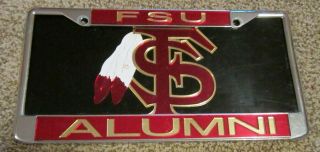 Fsu Florida State Seminoles " Alumni " Chrome Mirrored License Plate And Tag Frame