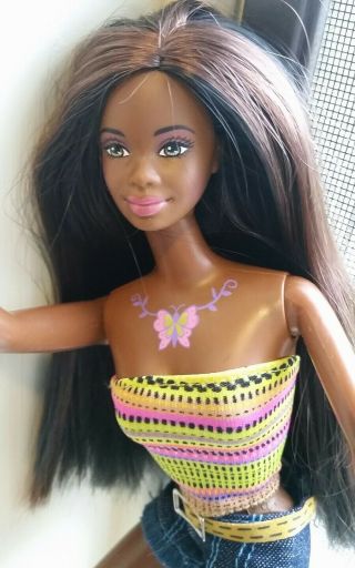 1990 Mattel Barbie Doll African American Twist N Turn Pink Butterfly Tattoo Euc