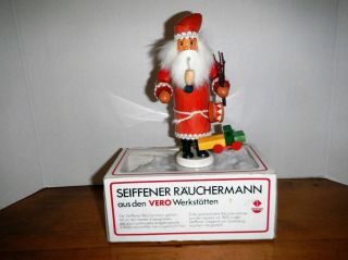 Vintage German Wooden Smoker Santa W/toys Vero Seiffener 8 1/2 " Tall C1992