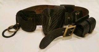Vintage Braided Leather Police Duty Belt Full Set With Gun Holster