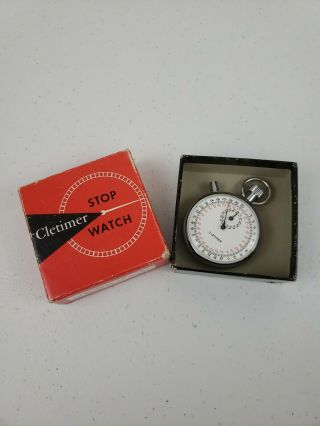 Vtg Wind Up Cletimer Stop Watch W Box Very Accurate And