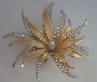 Vintage Marcel Boucher Gold Plate Crystal Rhinestone Flower Brooch