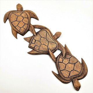 Vintage Carved Wood Sea Turtles Wall Art Sculpture Ocean Life Tropical Decor