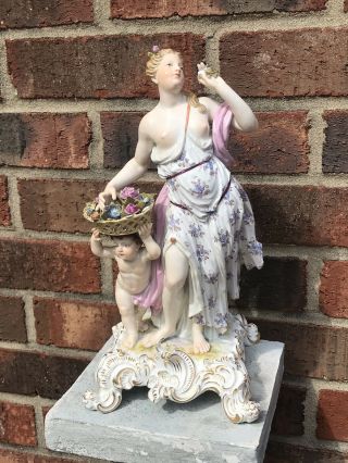 Antique Meissen Porcelain Spring Allegorical Figurine Statue 674 19th Century