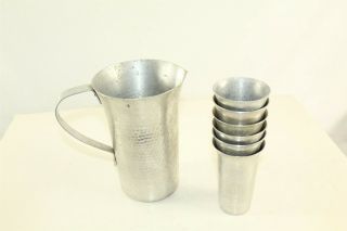 Vintage Collectible Aluminum Pitcher With 6 Tumblers Cups