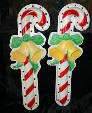 Vintage Rare Christmas Candy Canes Wall Outdoor Decoration With Bells Blow Mold