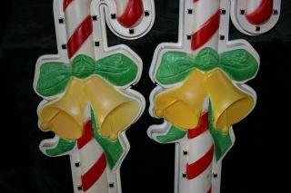Vintage RARE Christmas Candy Canes Wall Outdoor Decoration With Bells Blow Mold 3