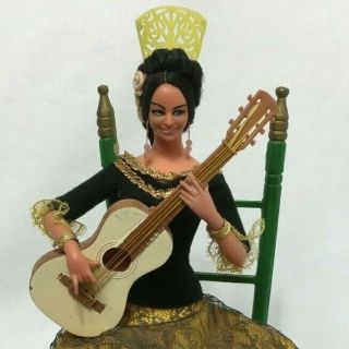 Vintage Marin Chiclana Spanish Flamenco Dancer Doll Sitting w Guitar & Chair 2