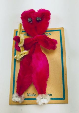 Vintage 1940s Handmade Carnival Fair Prize - Pink Bear w/ Trumpet Brooch Pin 2