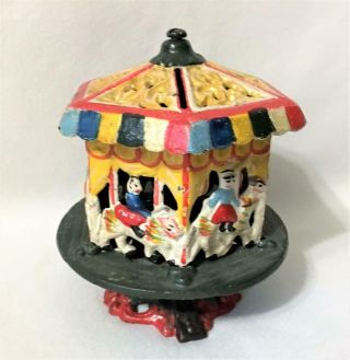 Antique Vintage Old Cast Iron Toy Merry - Go - Round Cast Iron Base Hand Painted 5 "