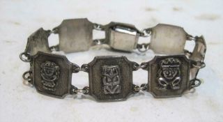 Vintage Mexico Sterling Silver Mayan Aztec Tribal Panel Bracelet 21.  6g 7 "