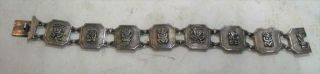 Vintage Mexico Sterling Silver Mayan Aztec Tribal Panel Bracelet 21.  6g 7 