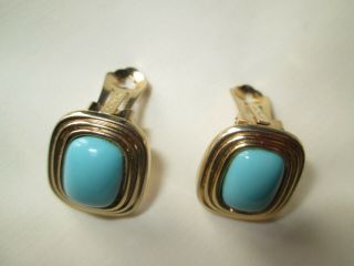 Christian Dior Turquoise Vintage Earrings Clip On 80’s Era.  Appear To Be Plated.
