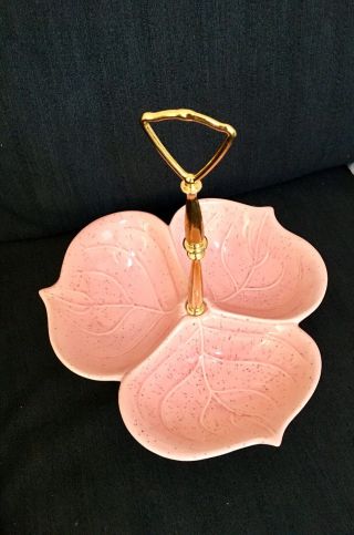 Vintage 1960 Three Section Pink Ceramic Serving Dish With Handle
