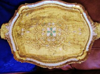 Vintage Large Gilded Tray Artigianato Fiorentino Hand Made & Painted 58cms