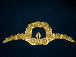 Large French Gilded Brass/ Bronze Pediment Decor Mount Rose Couronne 47x15cm