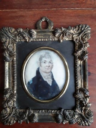 Antique Miniature Portrait Painting Of A Gentleman