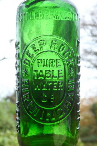 Vintage C1900s Deep Rock Pure Table Water Co Birmingham Green Glass Bottle
