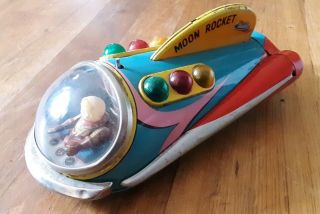 Amico Moon Rocket Litho Vintage Tin Toy Battery Operated Trade Mark Modern
