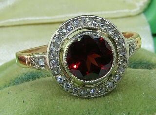 Vintage 14k Rose Gold Platinum Art Deco Antique Garnet Diamond Filigree Ring