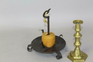 A Rare Early 18th C Wrought Iron Wax Jack In Great Old Surface With Rolled Feet