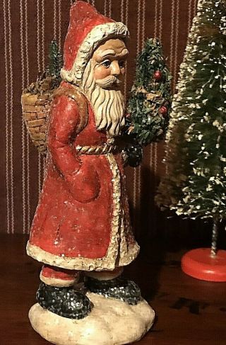 Vintage Chalkware Belsnickle Santa & Antique Christmas Bottlebrush Tree AAFA 2