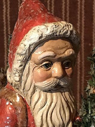 Vintage Chalkware Belsnickle Santa & Antique Christmas Bottlebrush Tree AAFA 3