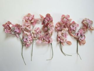 Vintage Velvet Millinery Flowers 5 Nos Bunches Bouquets Dusty Pink Japan Stems