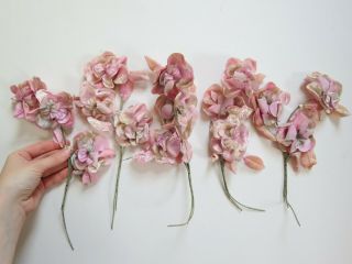 Vintage Velvet Millinery Flowers 5 NOS Bunches Bouquets Dusty Pink Japan Stems 2