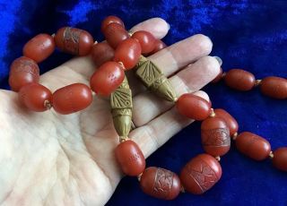 Antique Art Deco Real Cherry Amber Bakelite Carved Bead Necklace