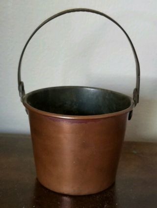 Vintage Copper Miniature Bucket Brass Handle Hinged 2 1/2 "