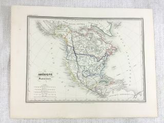 1846 Antique Map Of North America Canada United States Hand Coloured Engraving