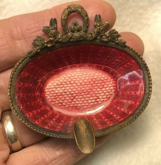 Bronze / Brass Art Deco Vintage / Antique Ashtray With Red Glass ?