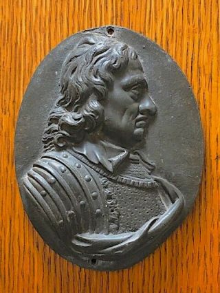 Antique Small Iron Releif Cast Plaque Of Oliver Cromwell.  Wall Hanging?