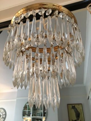 A Vintage Brass And Icicle Crystal Waterfall Chandelier