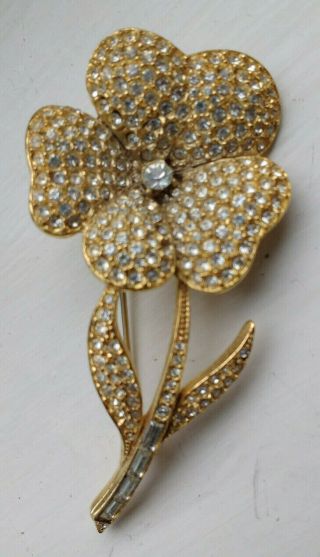 Vintage Gold Brooch Pin By Sphinx Flower With Rhinestones,  Probably 1950s 1960s