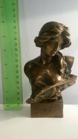 Small Signed Art Nouveau Hollow Cast Bronze Bust Of A Muse Antique Sculpture
