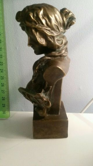 Small Signed Art Nouveau Hollow Cast Bronze Bust of a Muse Antique Sculpture 2